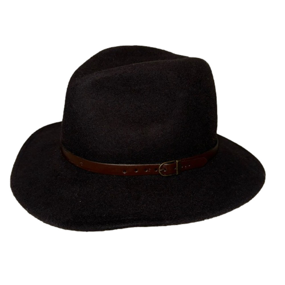 Hologramme Vintage Brown Hat, with a leather belt, 100% Lana Wool, Made in Italy